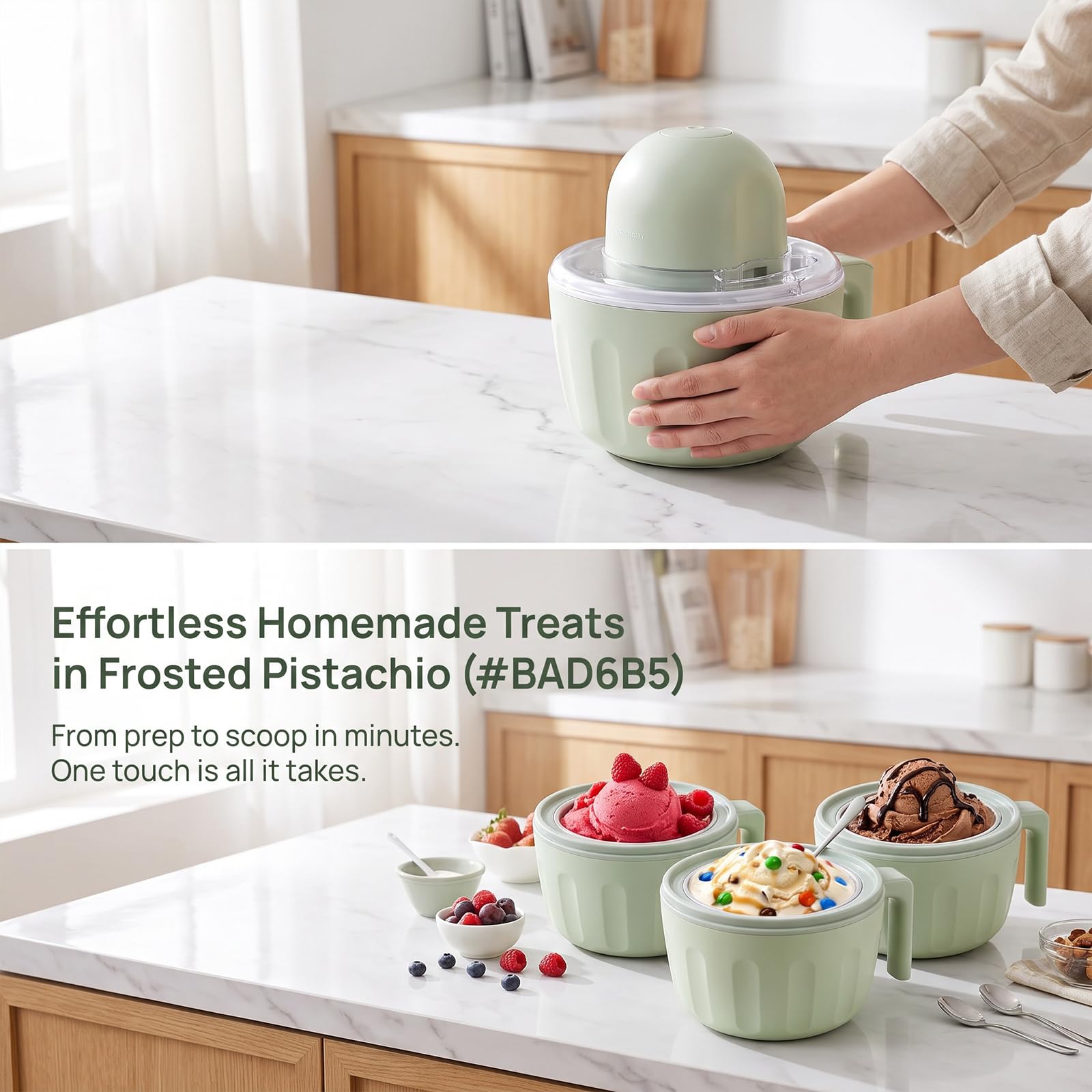 Máquina para hacer helados, taza de helado portátil, cuenco recargable inalámbrico para congelador, máquina de helado de sorbete de yogur con canal adicional, 2 piezas
