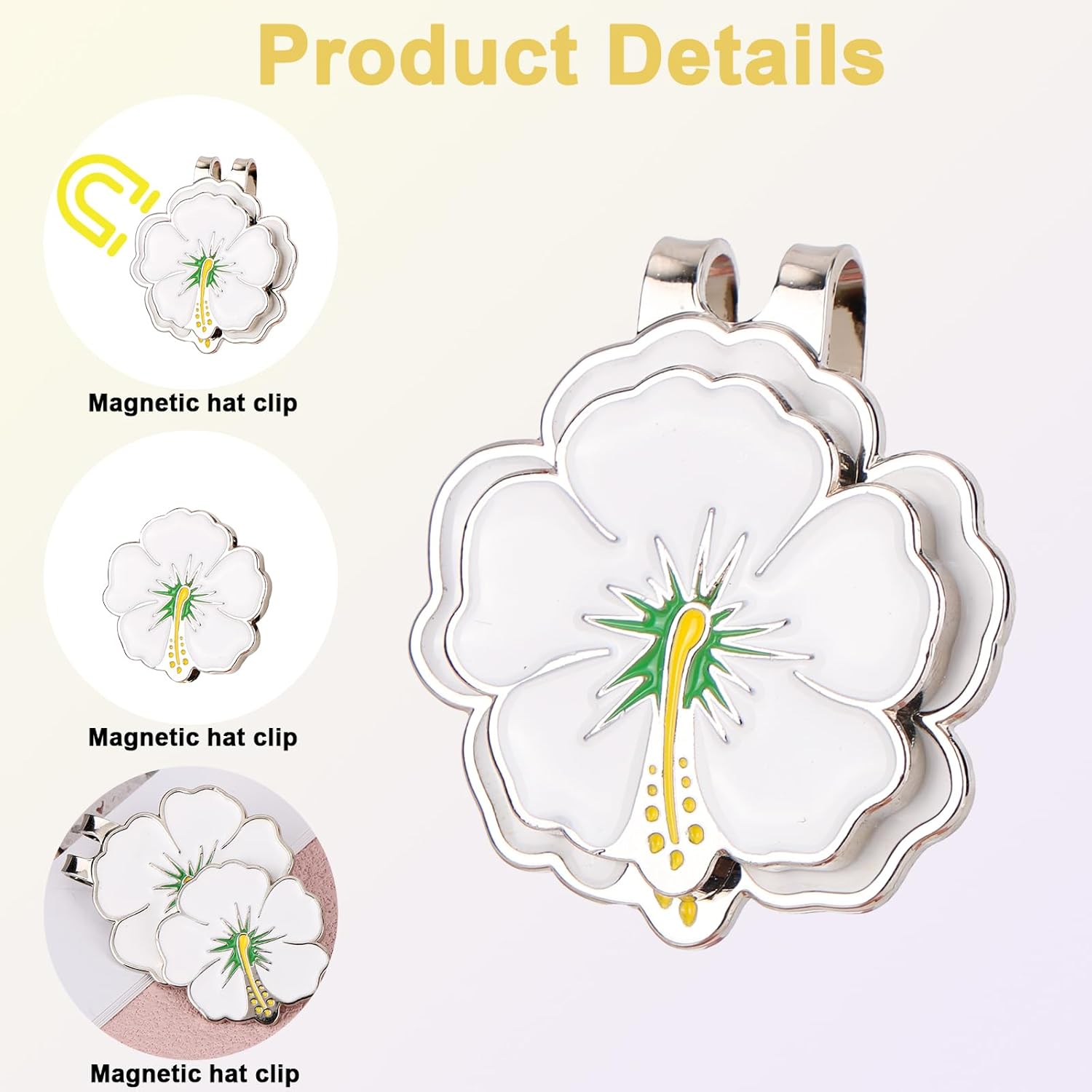 2pcs Flower Magnetic Golf Ball Marker Hat Clip, White Morning Glory Strong Magnet Golf Hat Clip Accessories Gifts for Men Women Bag Gloves Belt - Image 4