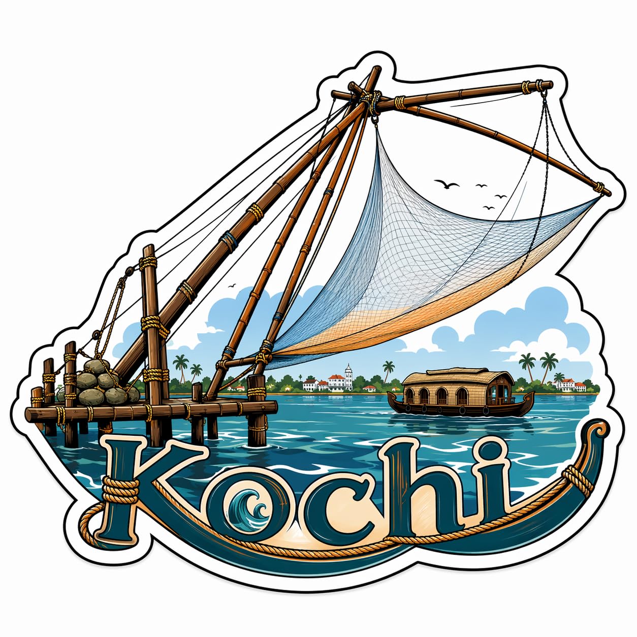 Kochi Theme Wooden Fridge Magnet Souvenir | 3x3 in Kitchen Home Decor Gift-image-2