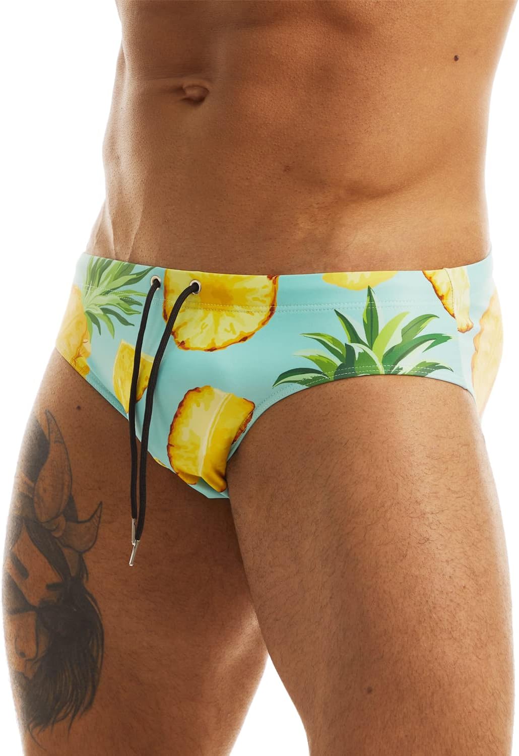 MIZOK Men's Sexy Bikini Swim Briefs Quick Dry Printed Swimsuit Beach Swimwear with Drawstring