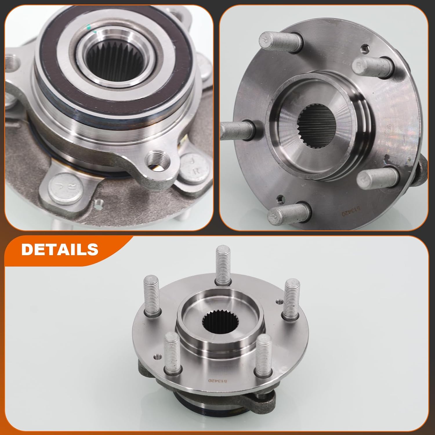 513420 Front or Rear Wheel Bearing and Hub Assembly Compatible with Hyundai & Kia 2017-2023 Elantra, Forte, Kona, Ioniq, NIRO, Seltos, Veloster 5 Lugs w/ABS