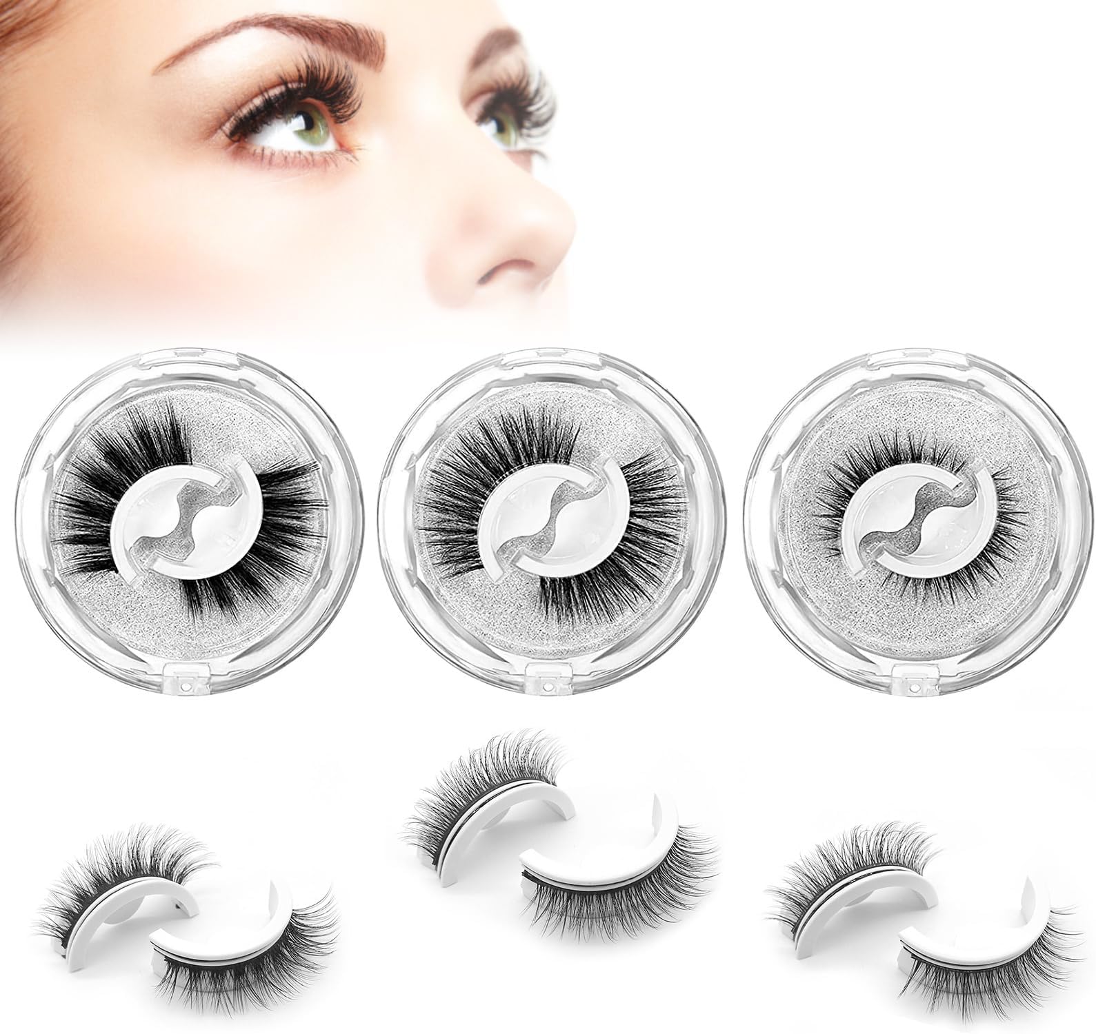 Self Adhesive Eyelashes, Natural False Eyelashes, Fluffy and Natural Looking Eyelashes, Reusable Glue-Free Waterproof Self-Adhesive Eyelashes, Easy to Use