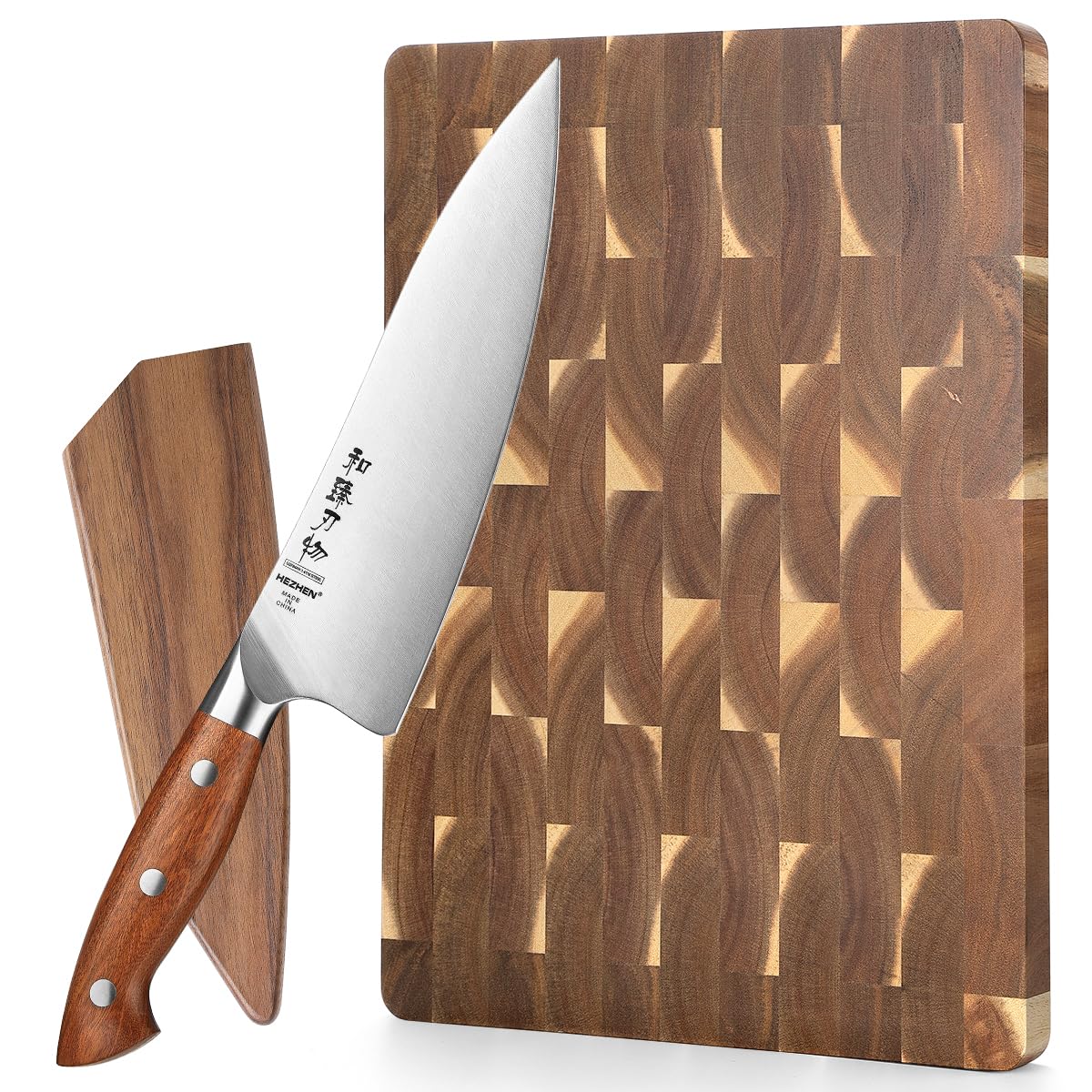 Couteaux de chef Hezhen en acier allemand 1.4116 avec planche en acacia
