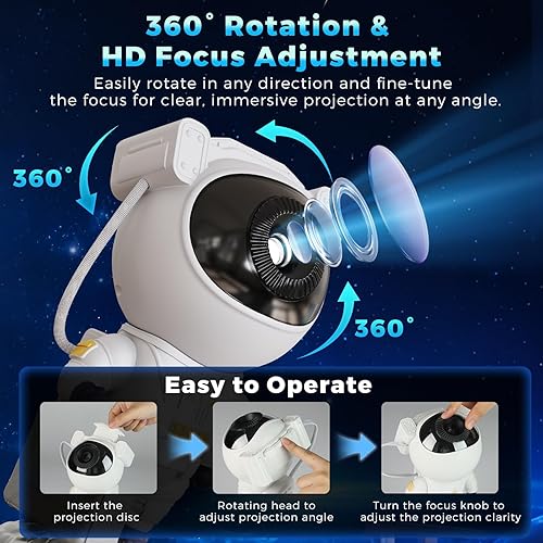 Miniatura 6 de Proyector de galaxia astronauta Planetario, proyector de estrellas, luz espacial 12 en 1 con altavoz Bluetooth 5.0, ruido blanco, temporizador y