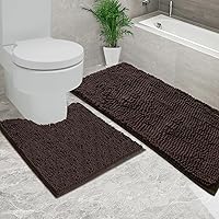 Vista 23 de Alfombras de baño de chenilla, juego de 2 piezas, superabsorbente, con fuerte respaldo antideslizante de PVC, alfombras de baño para el baño