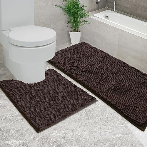 Miniatura 23 de Alfombras de baño de chenilla, juego de 2 piezas, superabsorbente, con fuerte respaldo antideslizante de PVC, alfombras de baño para el baño