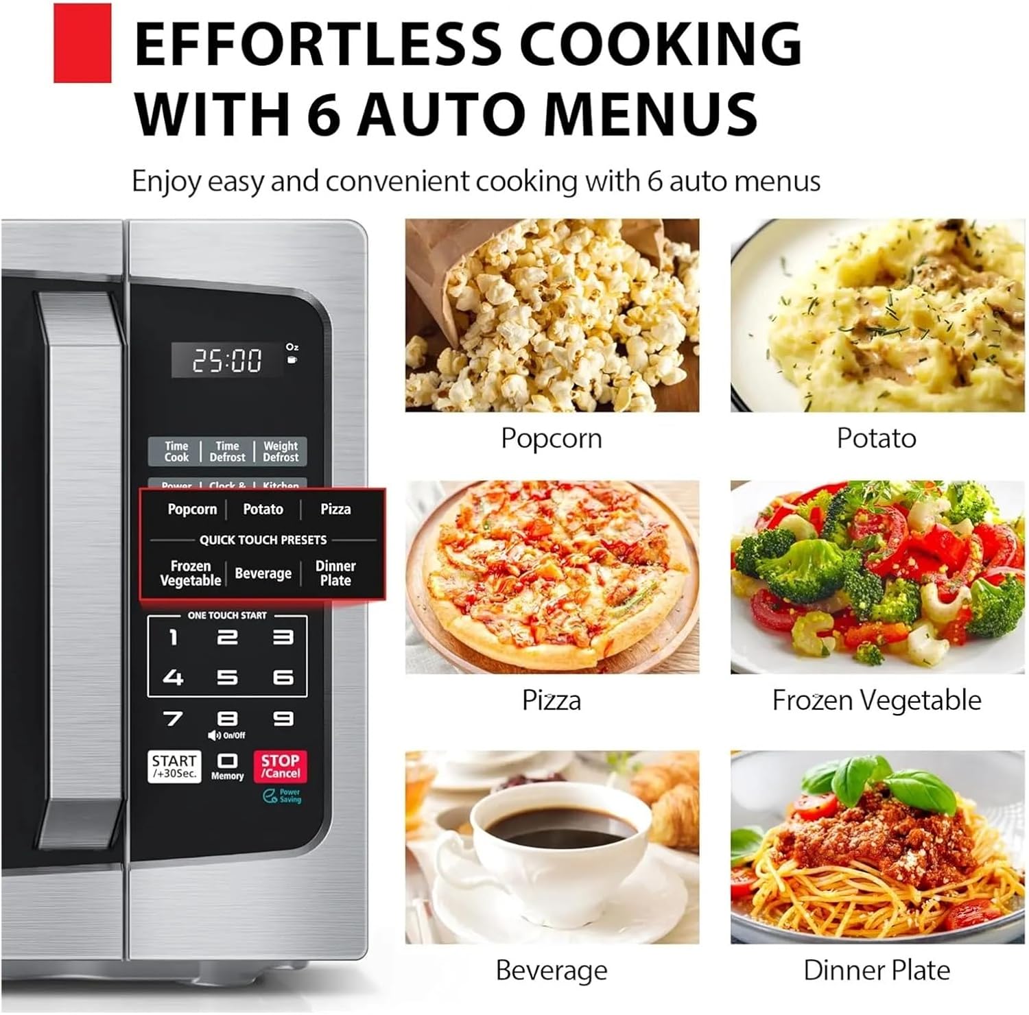 Small Microwave Oven With 6 Auto Menus, Mute Function, LED Lighting, Perfect For Apartments, 0.9 Cu Ft, Stainless Steel