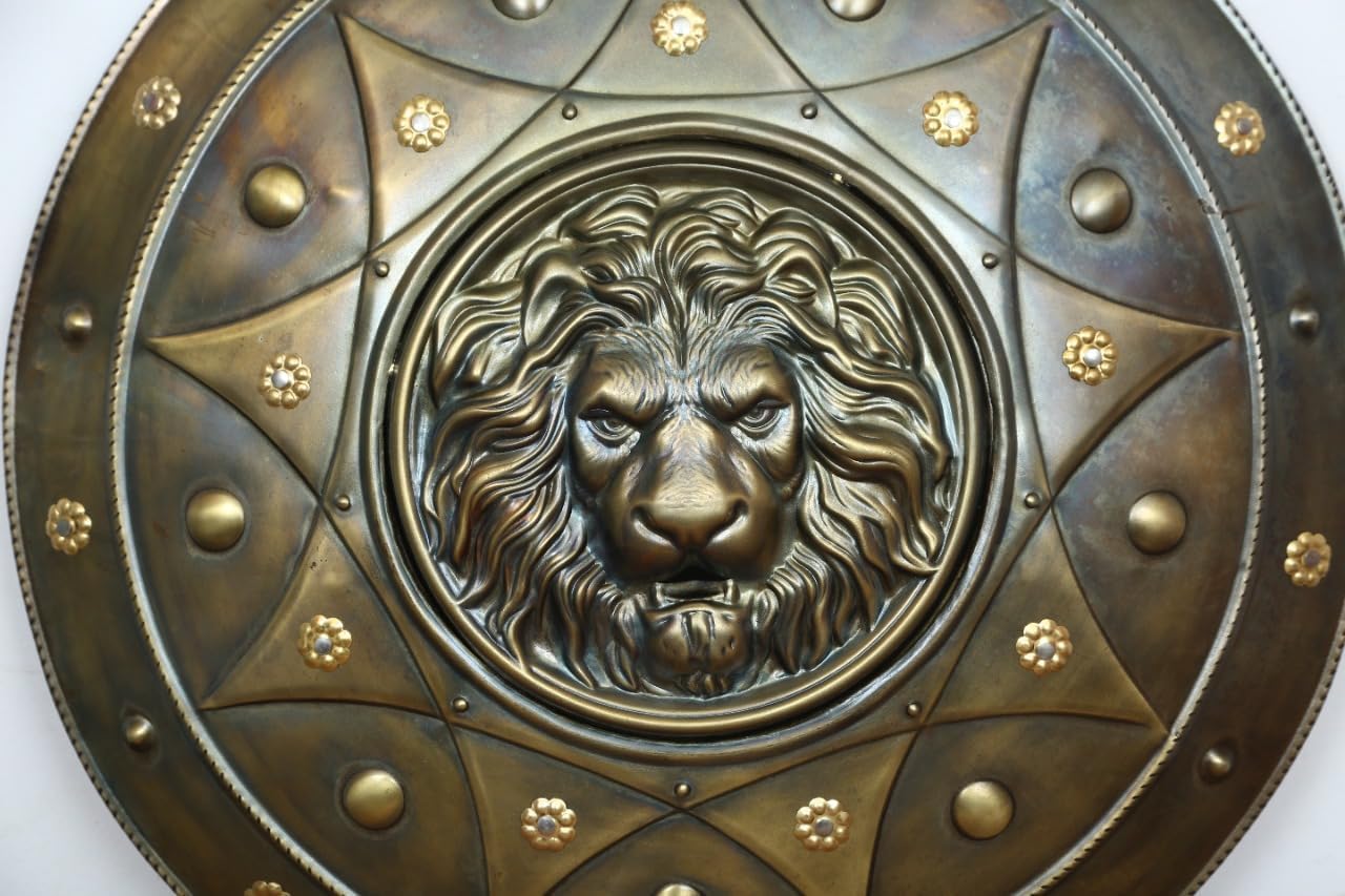 Ancient Greek Lion Shield in Antique finish, Spartan Warrior Lion Head Shield for Reenactment, Cosplay Costume