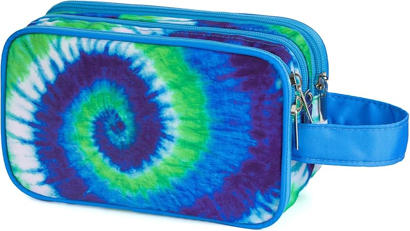 Necessaire de viagem Vipdeal com estampa Tie Dye Blue, fechamento com zíper, poliéster, 20,83 x 12,95 x 3,25 cm