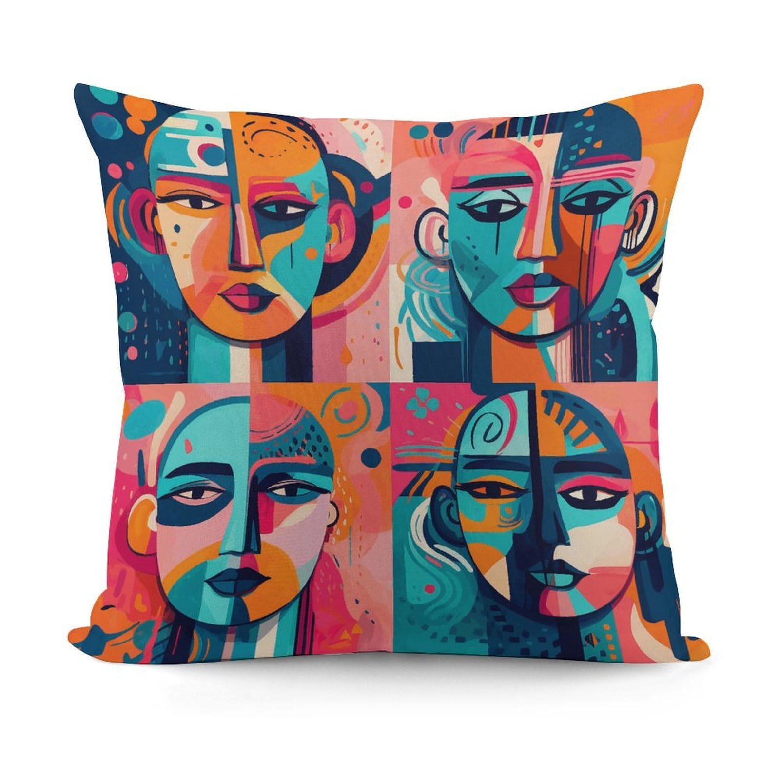 Character Facial Pattern Throw Pillow Covers Decorative Pillow Cover Soft Pillow Case Square Cushion Case Modern Cushion Cover Pillowcase for Couch Sofa Bed Living Room Home Decor 18 X 18 Inch
