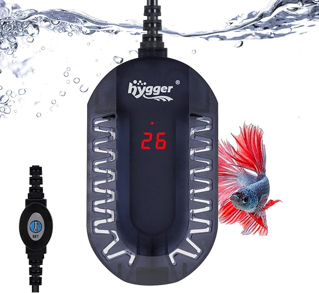 hygger Aquarium Heater, Digital Display Mini Submersible Fish Tank Heater(50W),Fast Heating Thermostat with External Controller and Built-in Thermometer Heater for 1-25L Small Fish Tank
