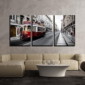 wall26 - 3 Piece Canvas Wall Art - Cityscape in Black and White - Modern Home Art Stretched and Framed Ready to Hang - 16"x24"x3 Panels