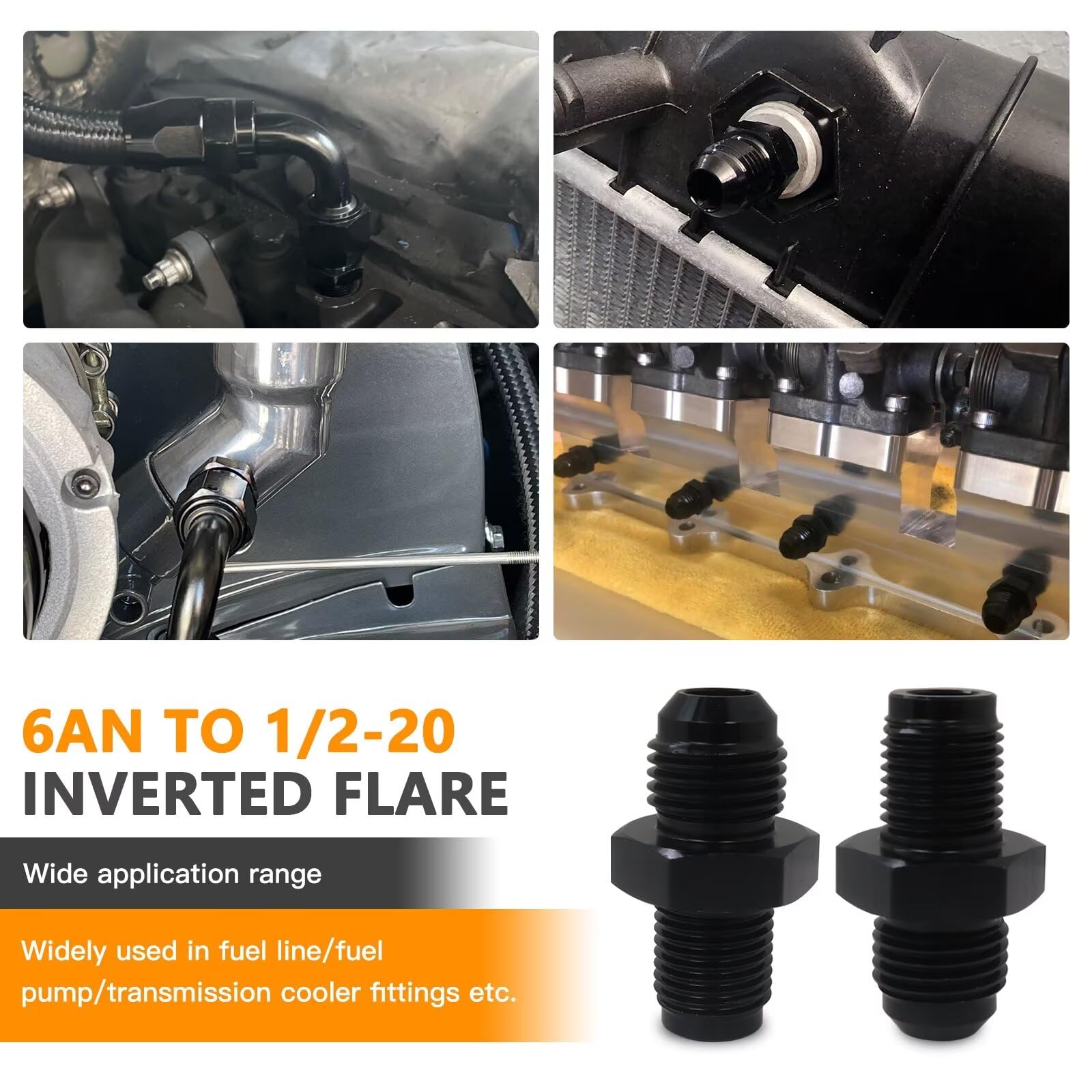 6an To 1/2-20 Inverted Flare. Transmission And Radiator Fitting Black. Set Of 2 - Foto 10