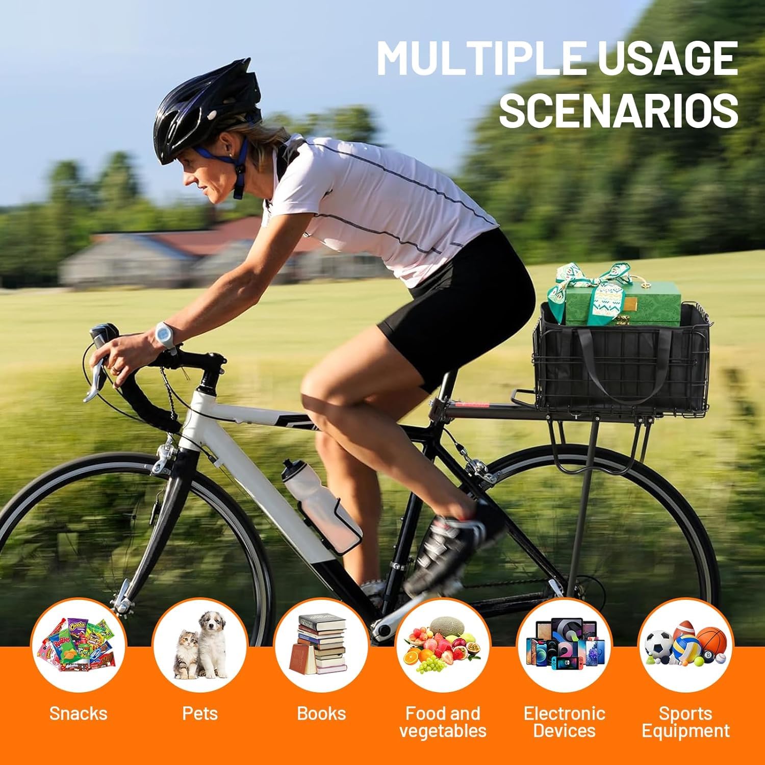 Cestino posteriore per Bicicletta,Panier de Vélo Pliable,Panier Arrière en Métal avec Sac Intérieur en Nylon et Housse Imperméable