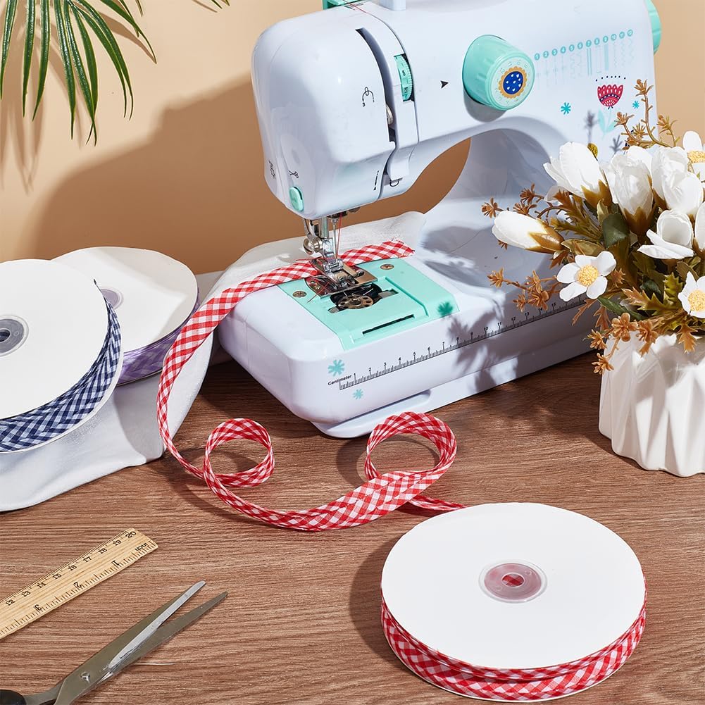 NBEADS 40 Yards Double Fold Bias Tape, 0.8 Inch Gingham Bias Binding Tape Polyester Pre-fold Bulk Bias Tape for Sewing Seaming Hemming Piping Quilting, Red