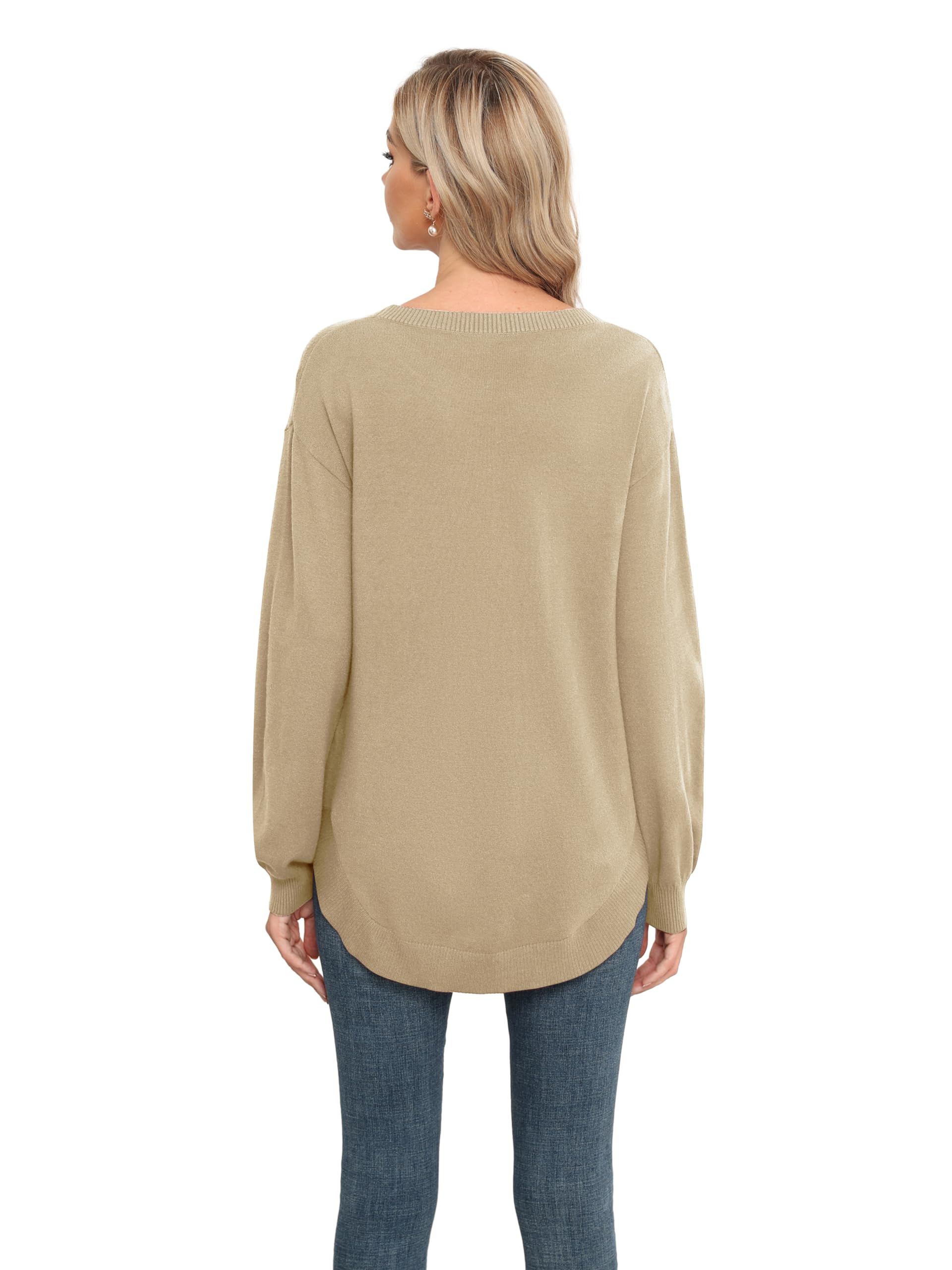 GRECERELLE Suéter de manga larga para mujer, ligero, cuello redondo, suéter casual de punto suave para mujer