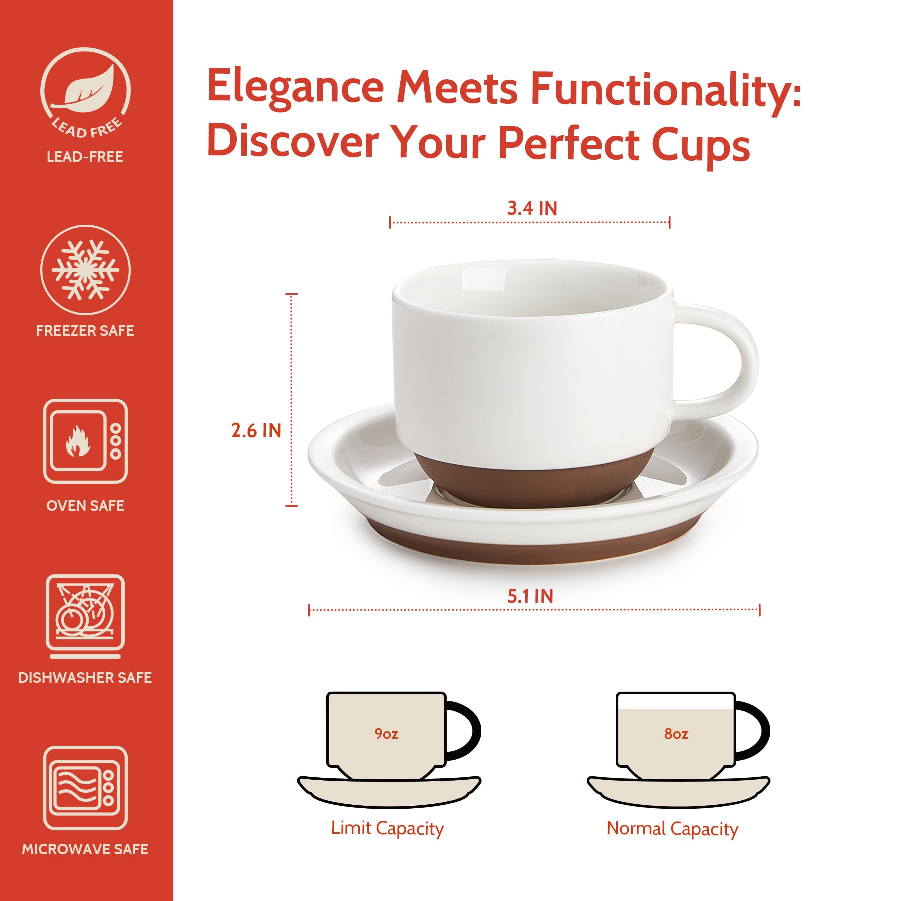 Amazon.com | Sweese 8 Ounce Cappuccino Cups Set of 4, Porcelain