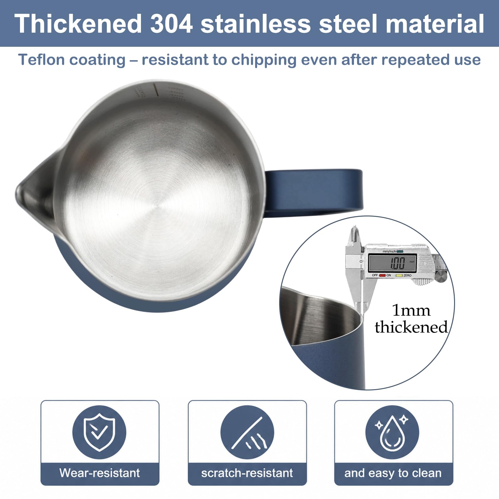 Lot de 2 pichets à mousse de lait 600 ml et 350 ml, pichet à vapeur en acier inoxydable, pour café, cappuccino, latte, accessoires de café (bleu/beige)