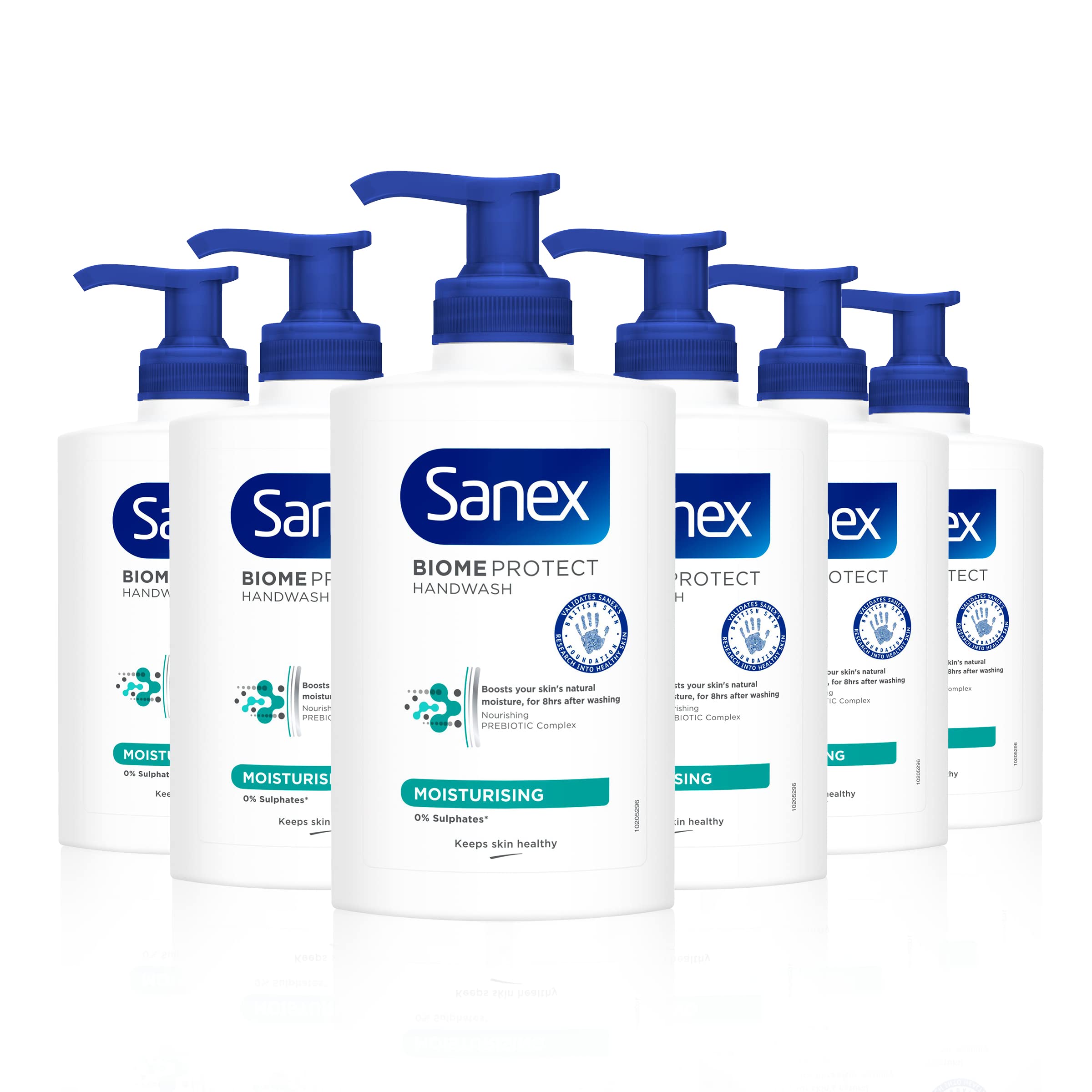 SanexExpert Skin Health Moisturising Liquid Hand Wash 250ml x 6, Sensitive Hand Wash, Sls Free, Locks in Natural Moisture, Hand Wash to Protect Microbiome, Prebiotic and Postbiotic Complex