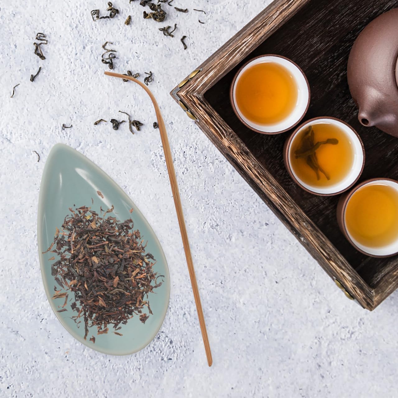 Ciieeo Ceramic Tea Scoop for Loose Tea 4.92X2.75 Inch Lightweight Leaf Container with Needle for Gongfu Ceremony and Home Brewing
