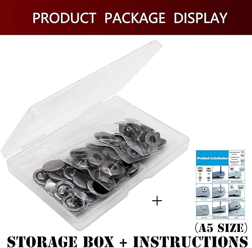 Miniatura 10 de Kit de 12 cierres de cuero resistente, 0.591 in, botones a presión de metal, con 4 herramientas de instalación, remaches de cuero y broches para