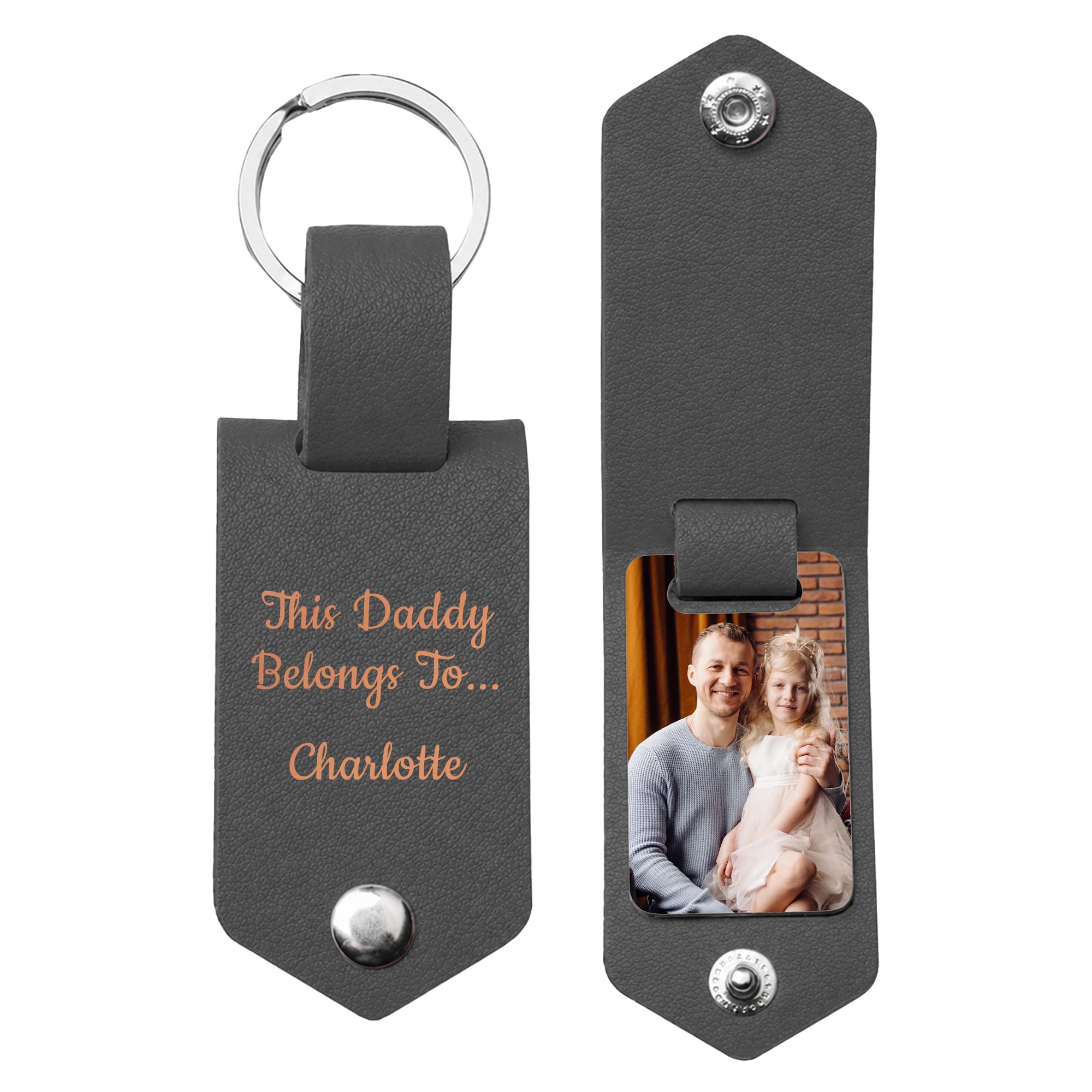 Print Maniacs Custom Engraved Leather Keyring Personalised Photo Text Gift for Dad Fathers Day Keychain for Him Daddy Husband Boyfriend Unique Keepsake Birthday Christmas Gift Idea