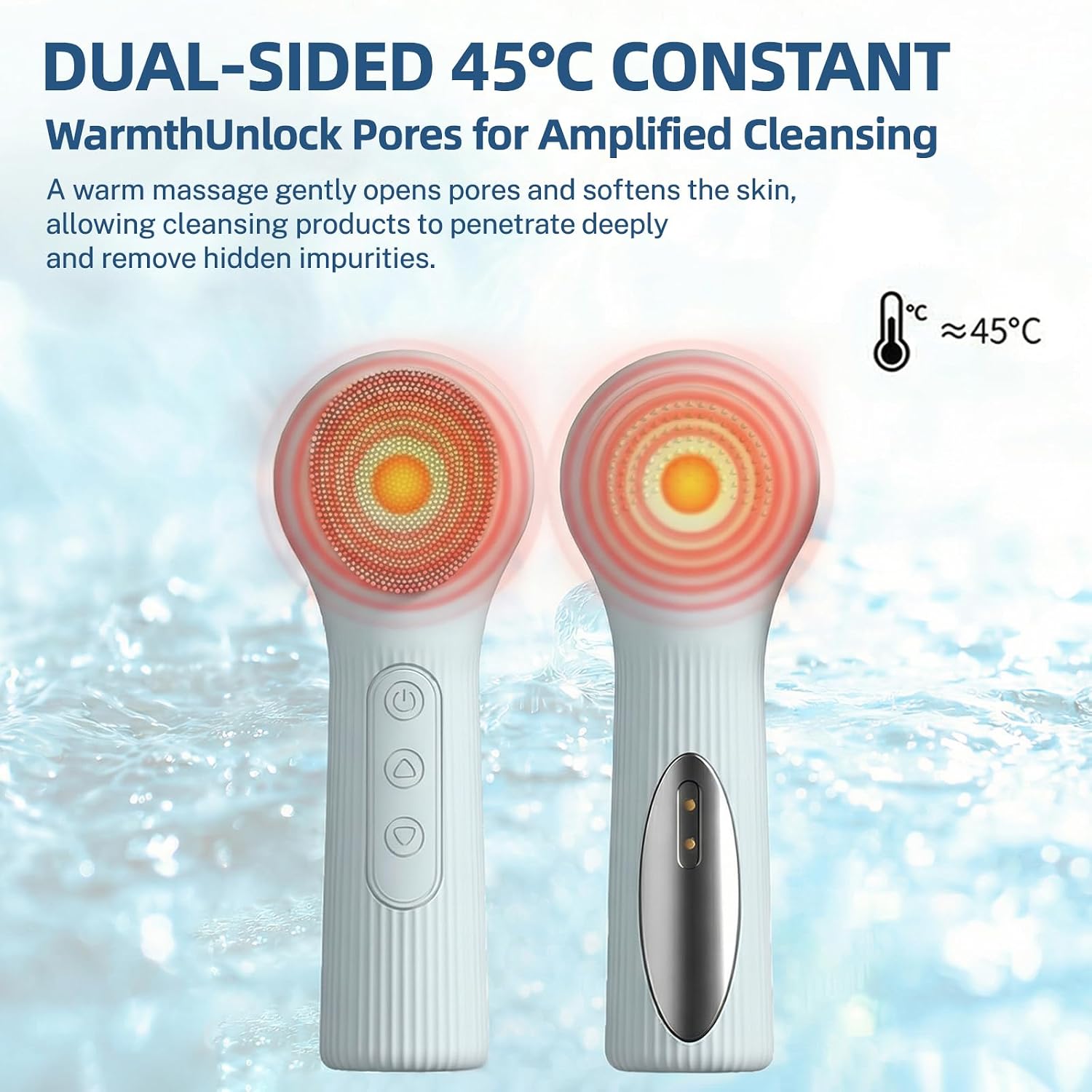 Electric Silicone Facial Cleansing Brush, 3 Modes & 45°C Thermal Heating, IPX7 Waterproof, Rechargeable Face Scrubber for Deep Cleaning, Exfoliating & Massaging, for Women & Men (Blue)
