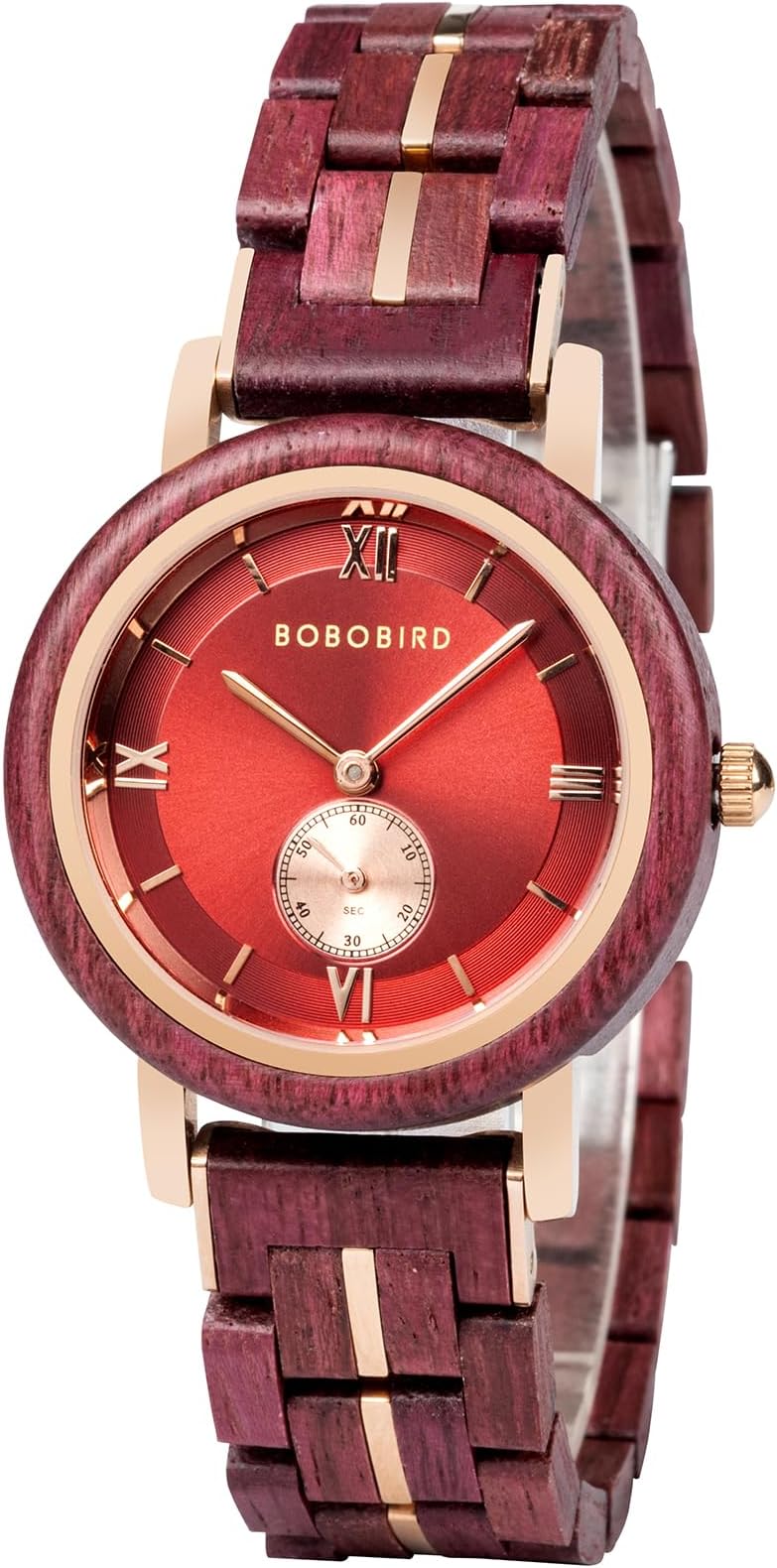 BOBO BIRD Wooden Watches for Women Purpleheart Wood Red Dial Lightweight