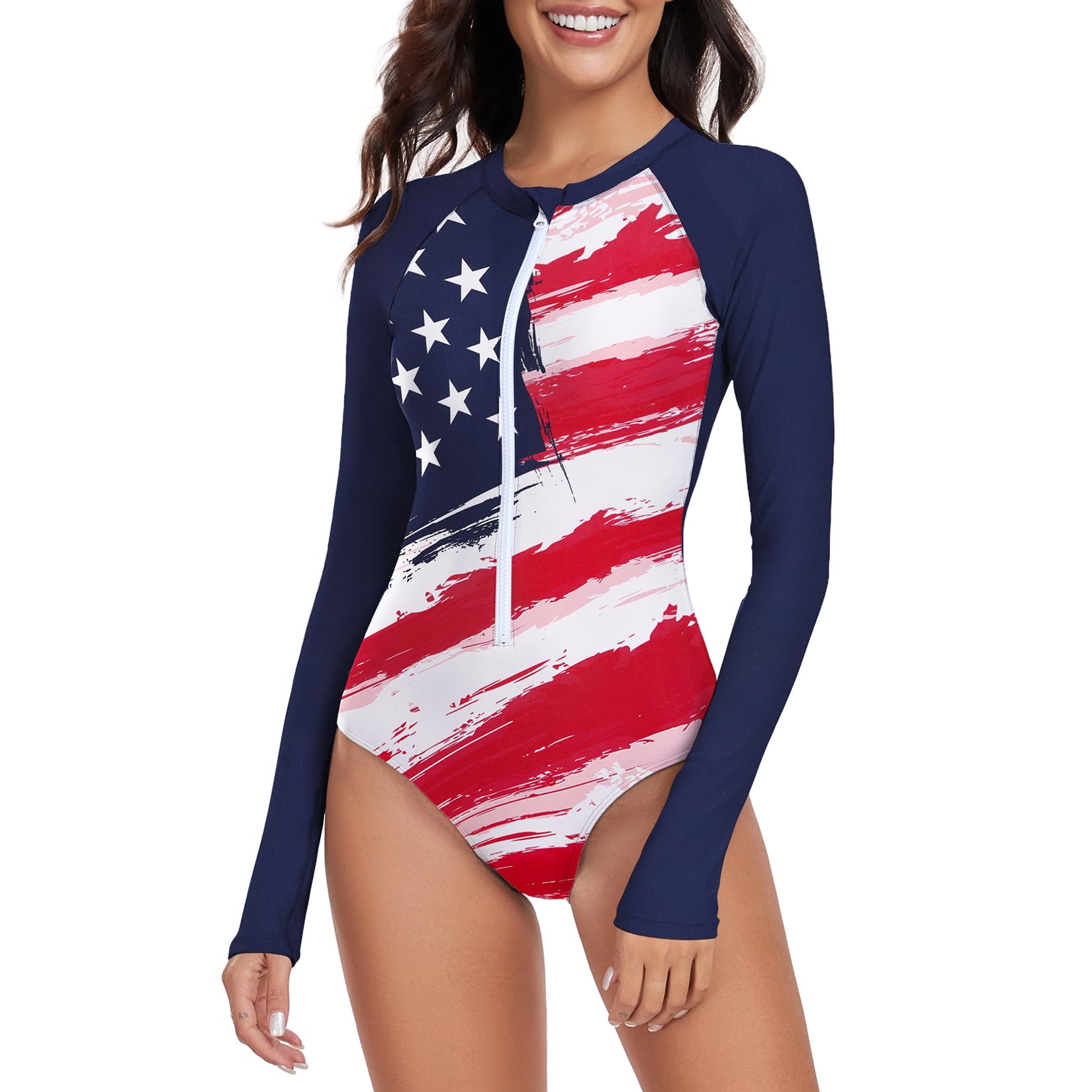 Century Star Long Sleeve Swimsuits for Women Rash Guard Modest Zip Surfing