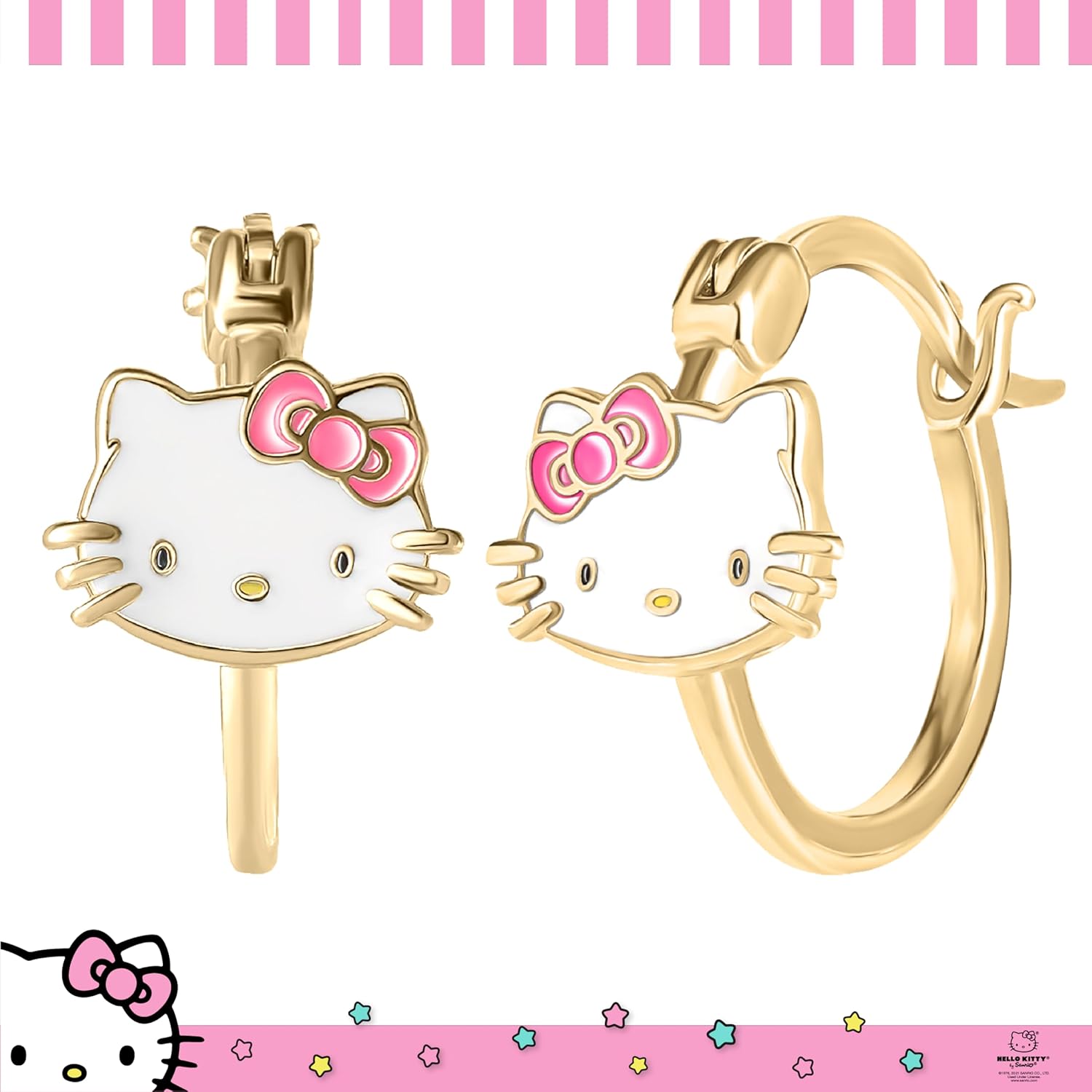 Hello Kitty Womens Hoop Earrings - Sterling Silver and Enamel Hello Kitty Earrings Official License - Image 3