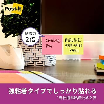 3M Post-it Notes, Strong Adhesion, Large Neon Colors, 75×127mm, 90 Sheets×5 Pads, 655-5SSAN