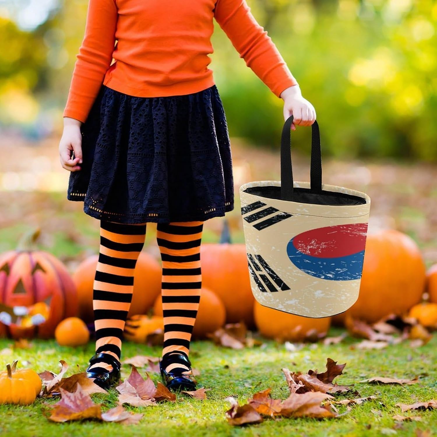 Vintage South Korea Flag Halloween Treat Bag Reusable Candy Basket Tote Goody Bags Gift Party