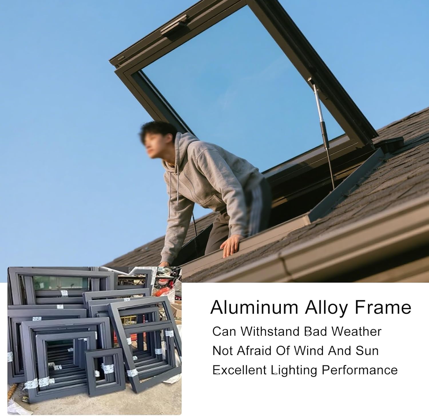 Aluminum Roof Access Hatch Skylight - Easy Install Venting Egress Window for Attics & Sunrooms - Sizes: 50x60, 55x65, 60x70, 80x80 cm