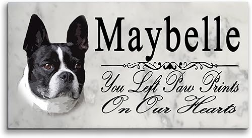 Broad Bay Boston Terrier Memorial Stone - Placa personalizada para pérdida de mascotas para interiores o jardín lápida de tumba al aire libre