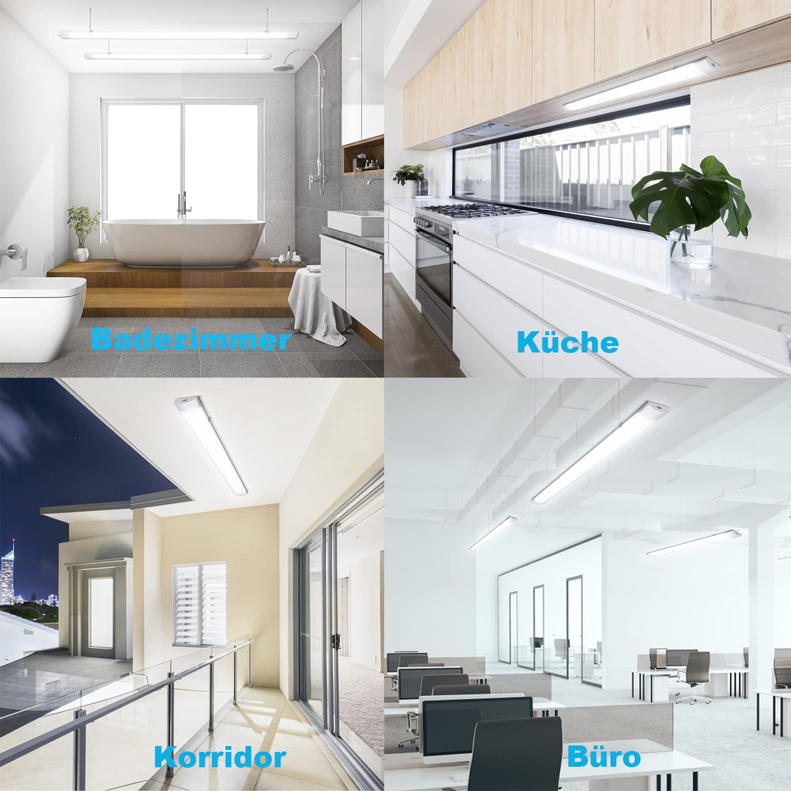 Ikodm LED Tuba 150 cm Ultraslim Interconnectable 48W, wodoodporna oprawa 3600LM, lampa sufitowa LED IP65, lampa warsztatowa, świetlówka do garażu, magazynu, biura, 4000K, zestaw 4 szt