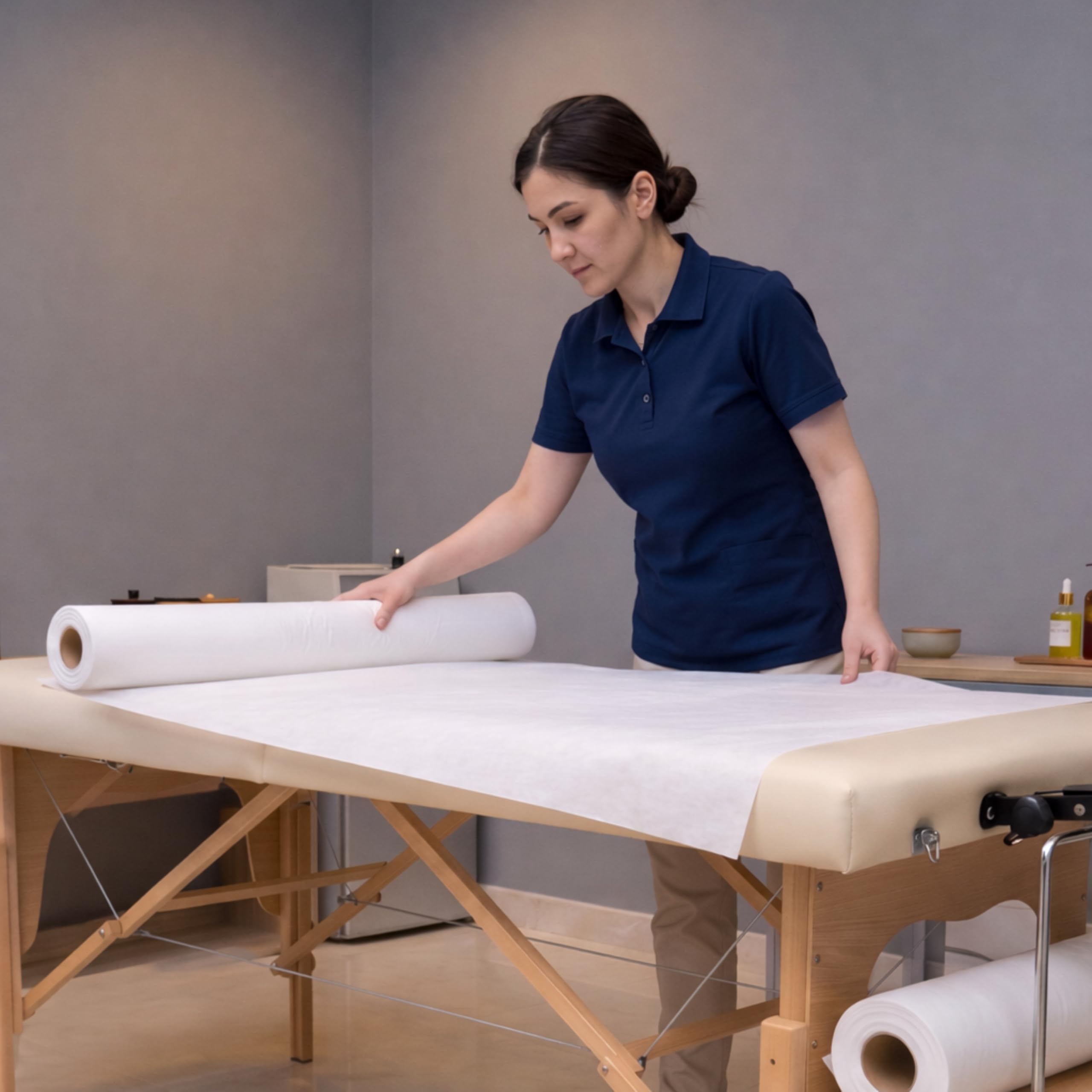 Einweg Bettlaken auf Rolle Vliesstoff Massageliege Bezug 80x180cm 50 Abrissen 90 m Weiß 25 g/m² SMS Perforiert Abreißbar für Kosmetikliege Spa Friseur Salon