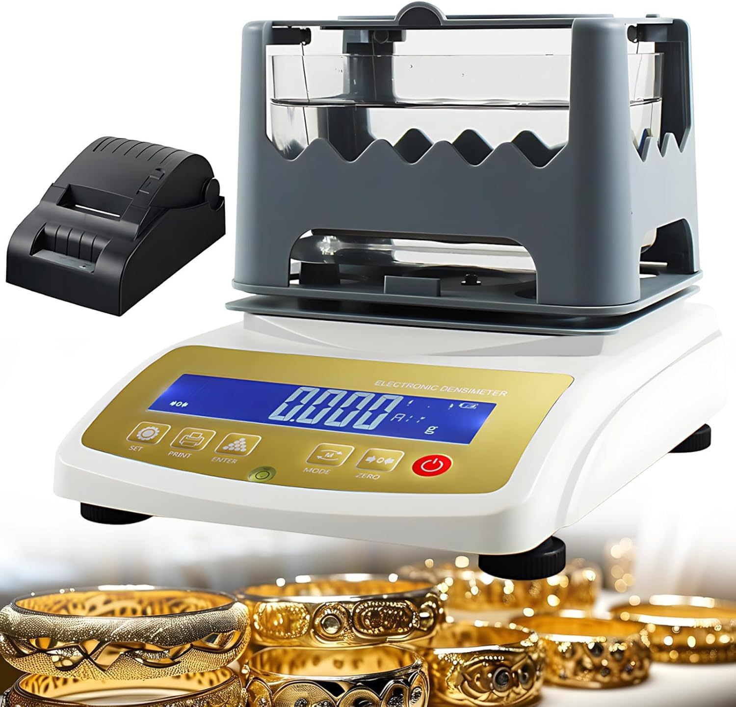 YNBSHGAA Gold & Silver Tester Machine with Density Meter and Purity Analyser, 0.01g Resolution for Accurate Karat Value Testing of Precious Metals, for Jewelry Shops,3-Density Meter + Printer-300K