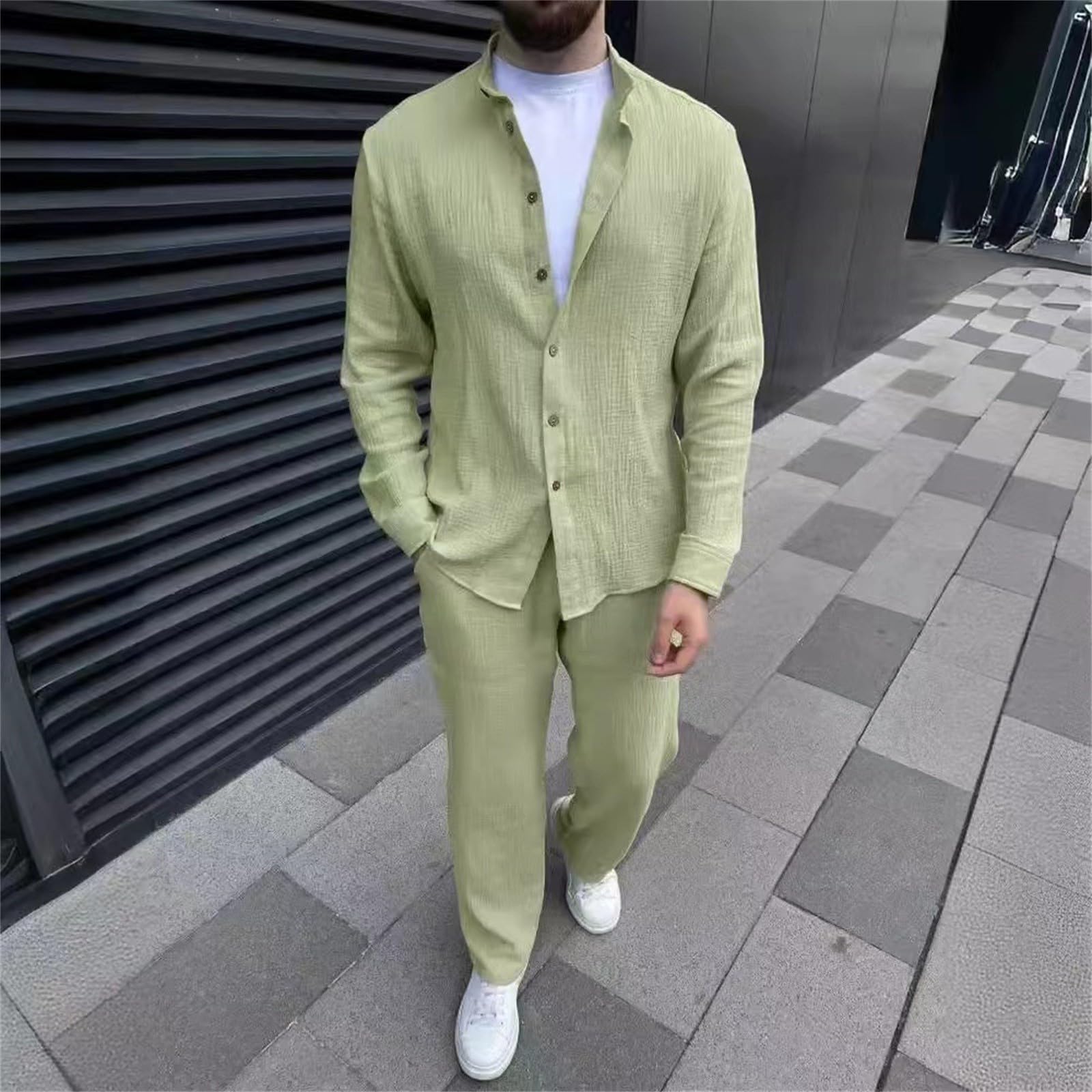 Conjunto de dos trajes transpirables de verano para hombre, con manga enrollada, pantalones ajustados