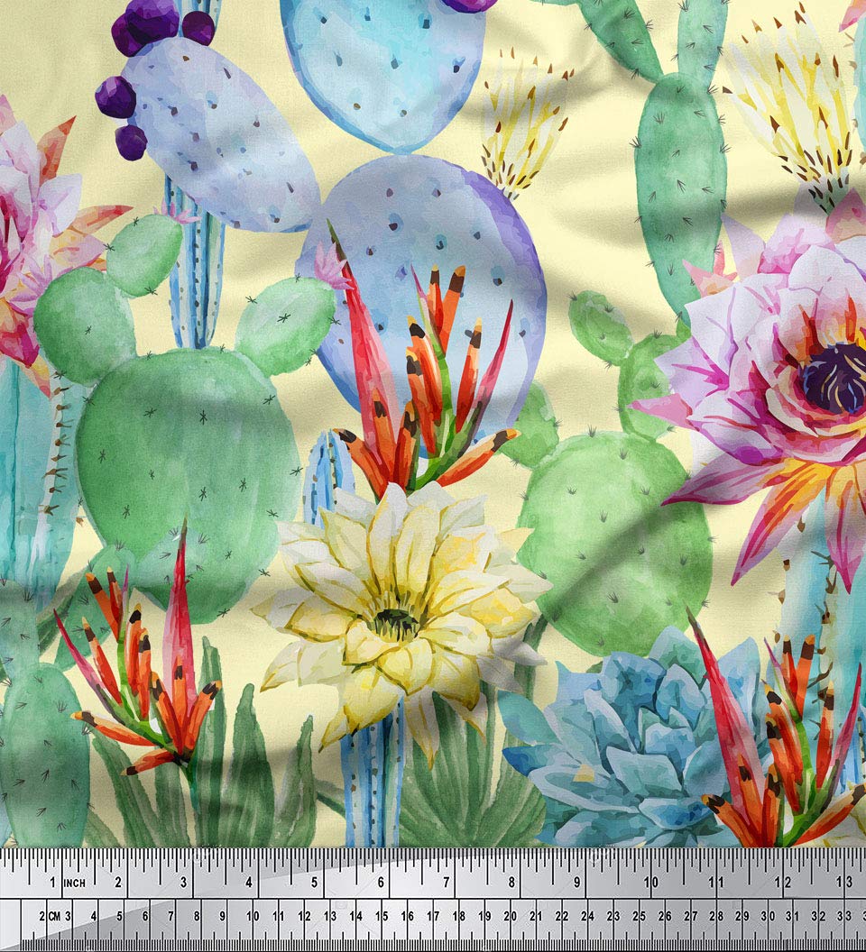Amazon.de: oneOone Viskose-Jersey Stoff Blumen & Kaktus Platte Stoff  Meterweise Bedrucken 60 Zoll Breit