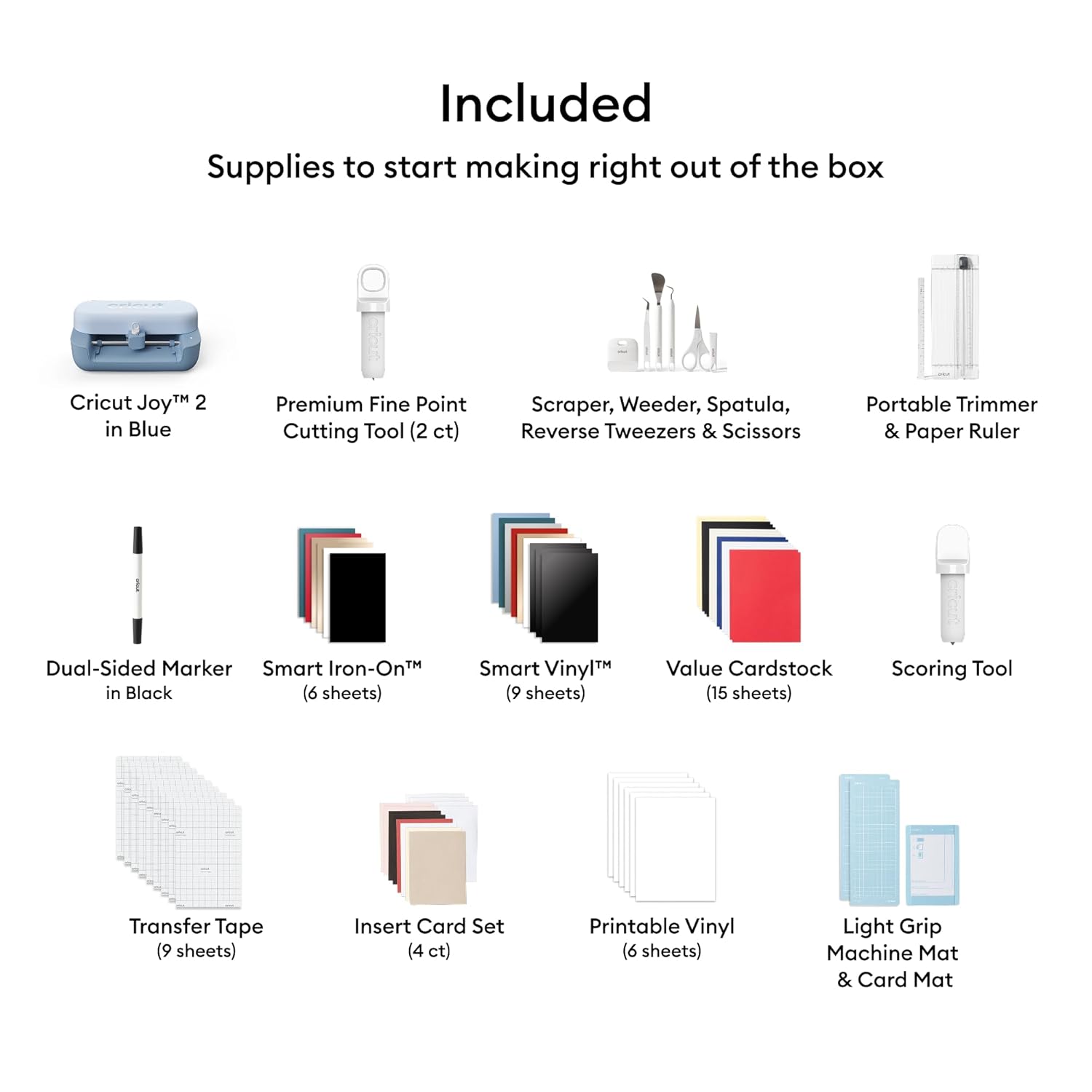 Cricut Joy™ 2 Deluxe Bundle, Blue - Ultra-Compact Cutting Machine - Perfect for Making Cards, Stickers, Labels, Decals, & More - Portable - Includes Enough Supplies for Up to 55 Projects