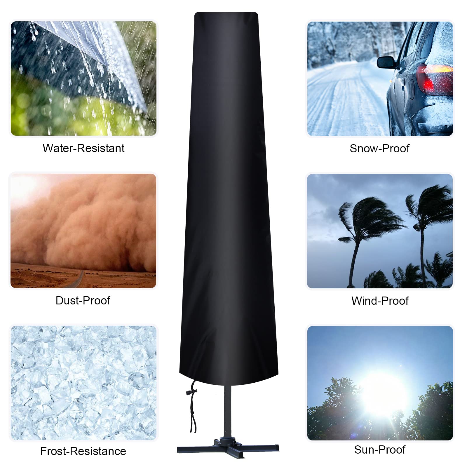 AiQInu Pokrowiec ochronny na parasol przeciwsłoneczny, Ø 300 cm, tkanina Oxford 210D, czarny, z torbą do przechowywania, odporny na warunki atmosferyczne, promieniowanie UV, śnieg