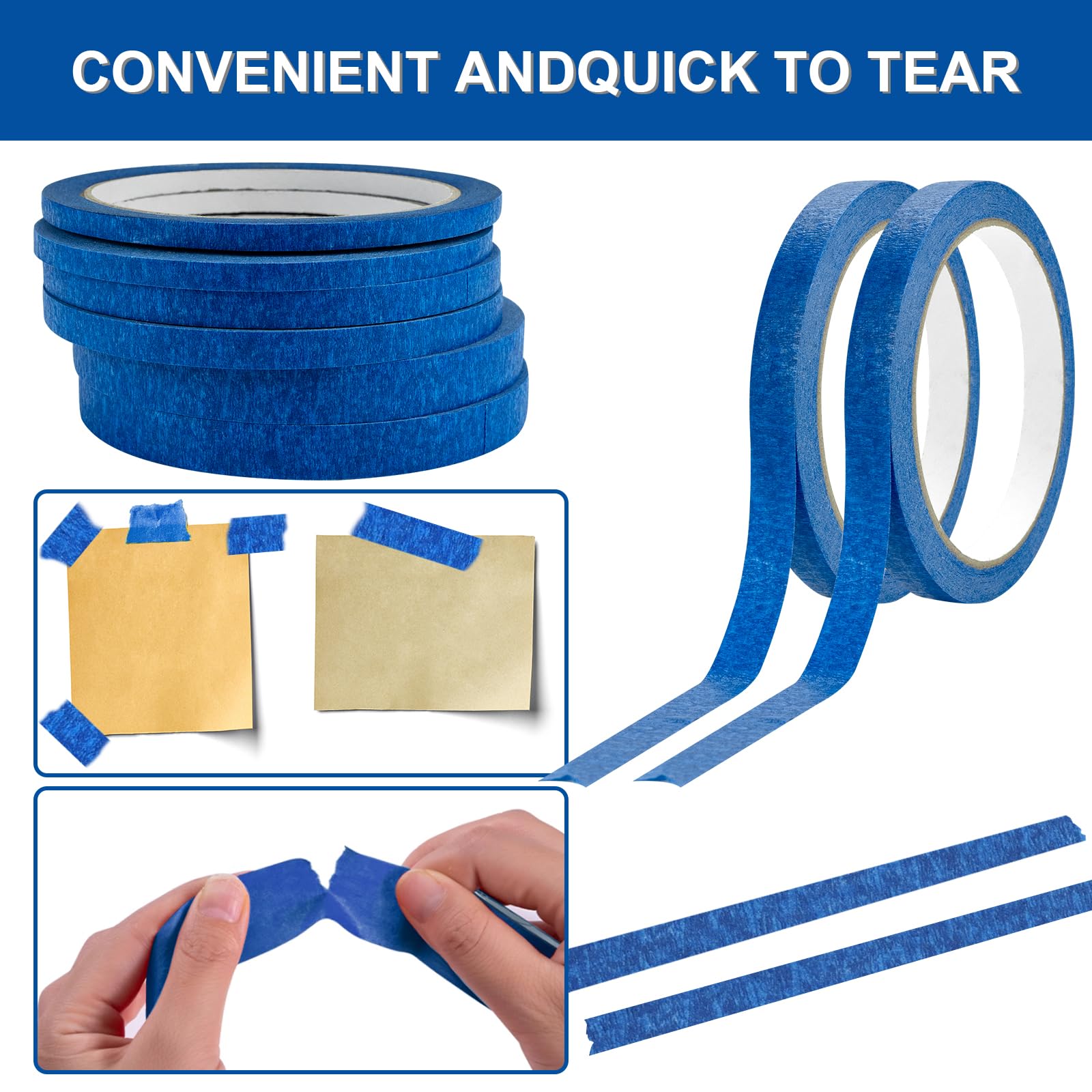 Leikedun 6 Rolls Blue Masking Tape Fine line Masking Tapes Artist Masking Tape 5mm/7mm/12mm Widex22 Yard Low Tack Painters Tape for Painting Artists Decorating DIY Automotive School Office - Image 4