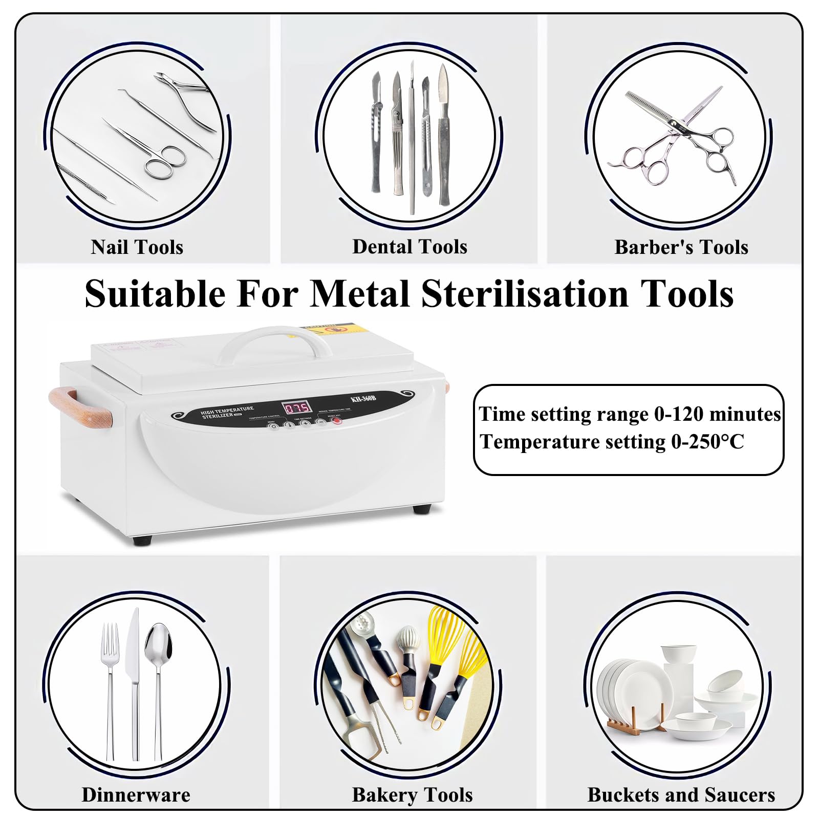 Stérilisateur haute temperature avec affichage de la durée et de la température Stérilisateur air chaud 500 Watt, stérilisateur à chaleur sèche 2,5 litres pour outils de salon de coiffure