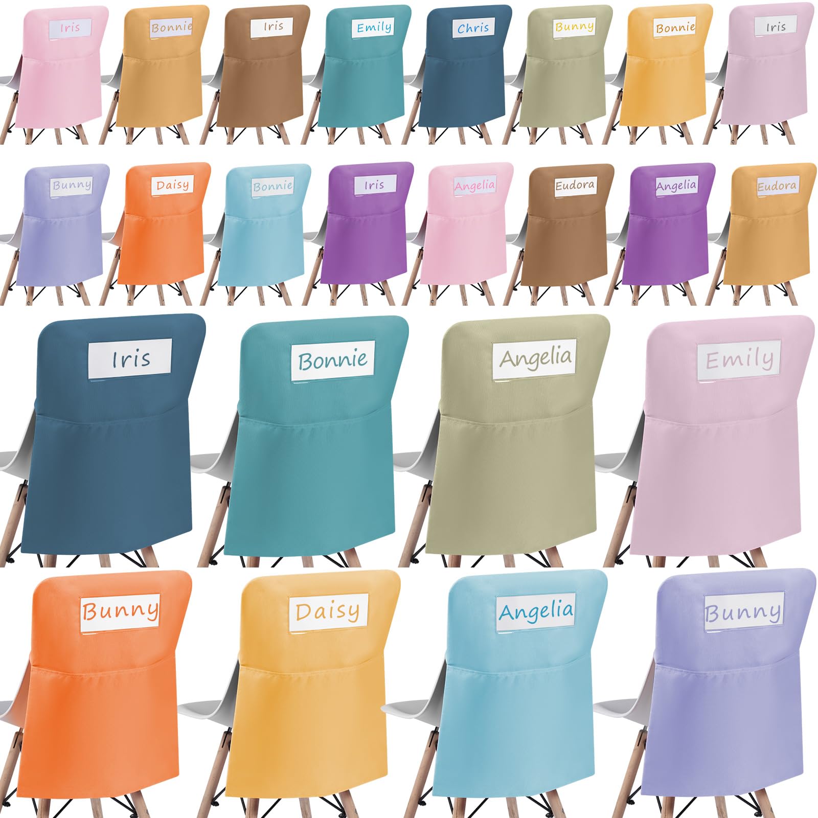 17.3" x 20" chair pockets with name tag slot colored chair storage pocket seat back classroom chair pouches canvas chair organizer for teacher student school office home organize(24 pcs)