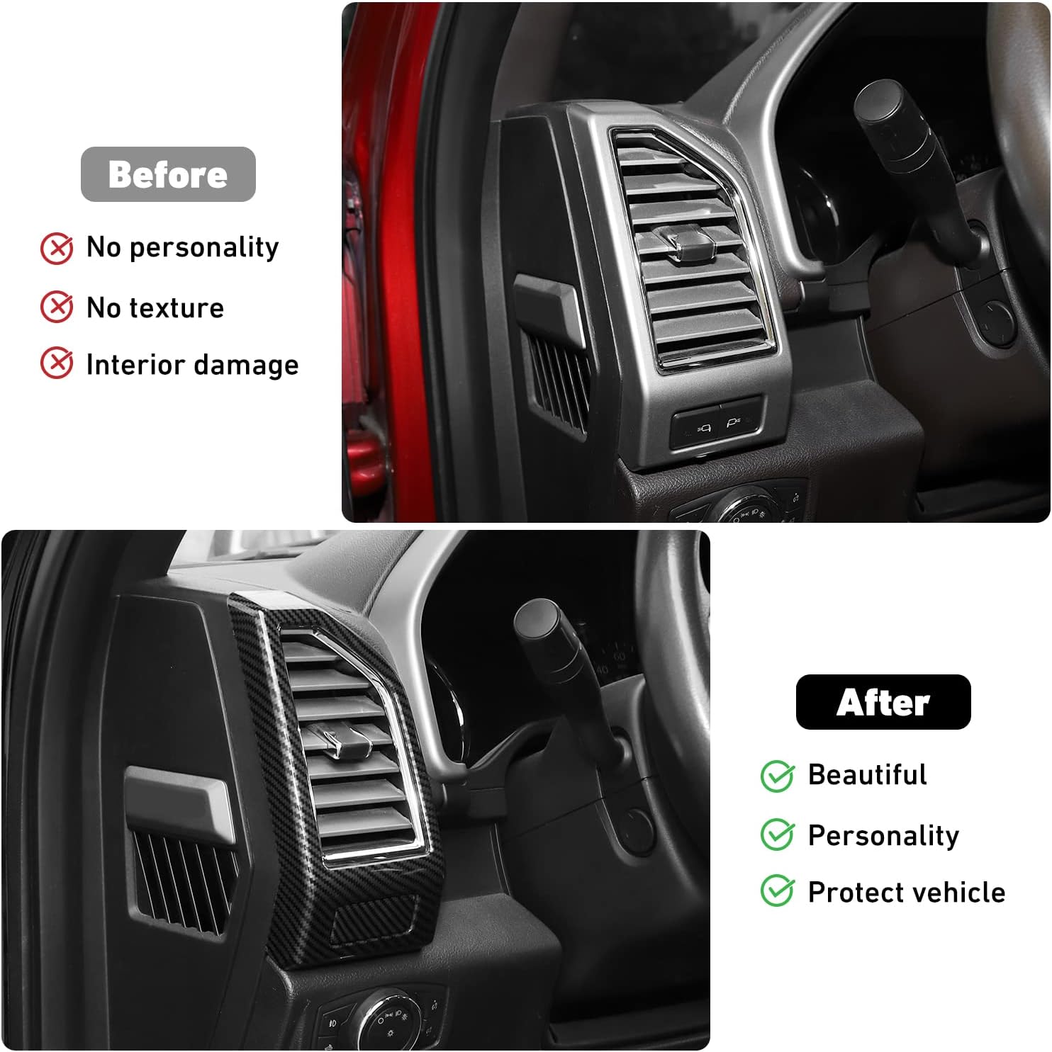 Linskip Dashboard Air Vent Covers Compatible with 2015-2020 Ford F150 & 2017-2022 F250 F350 Super Duty, for 2018-2021 Ford Expedition, Interior Accessories(Carbon Fiber Black)