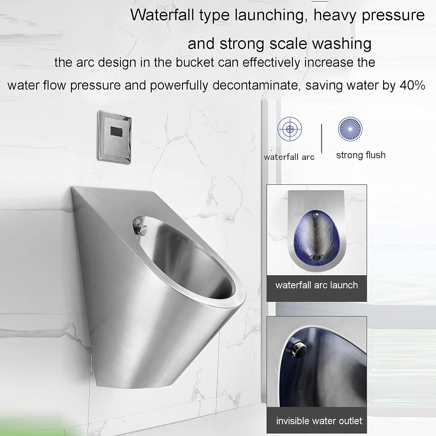 304 Stainless Steel Sensor Urinal Wall-Mounted With Drain Pipe, Automatic Flush Toilet For Hotels, Clubs, Public & Home Use