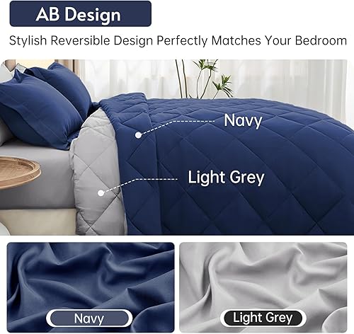 Miniatura 70 de MUXHOMO Juego de edredón Queen de 7 piezas, cama reversible en una bolsa, tamaño Queen, juego de ropa de cama para todas las estaciones con edredón