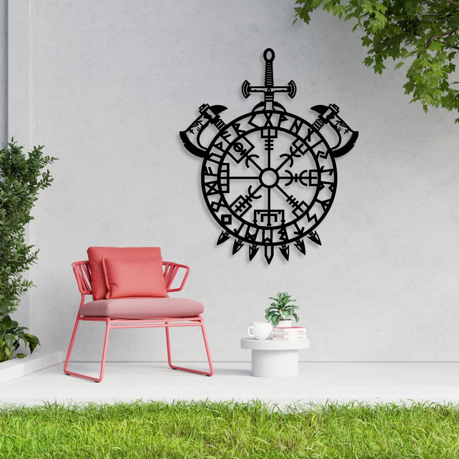 Drago e bussola Vegvisir - Decorazione da parete in metallo, stile moderno