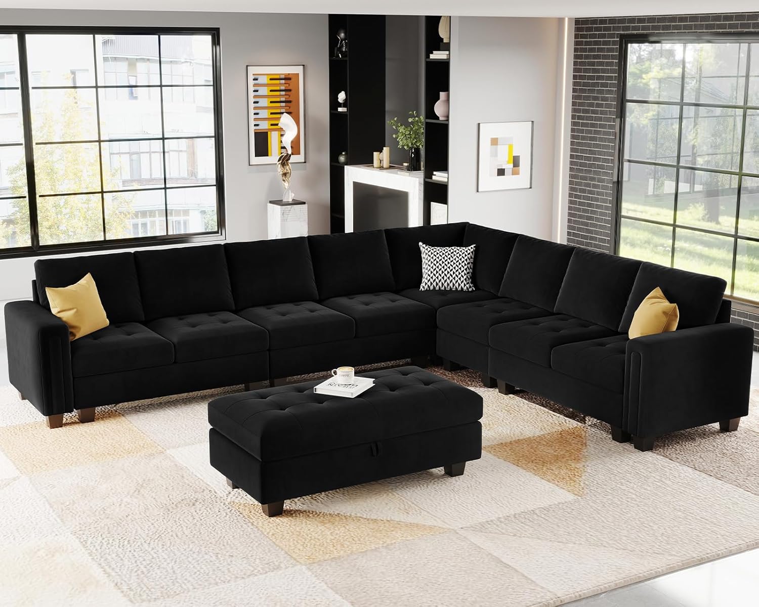 Belffin Oversized Modular Sectional Sofa L Shaped Sofa Couch Set with Storage Ottoman Corner Convertible Sectional Couch with Reversible Chaise Black