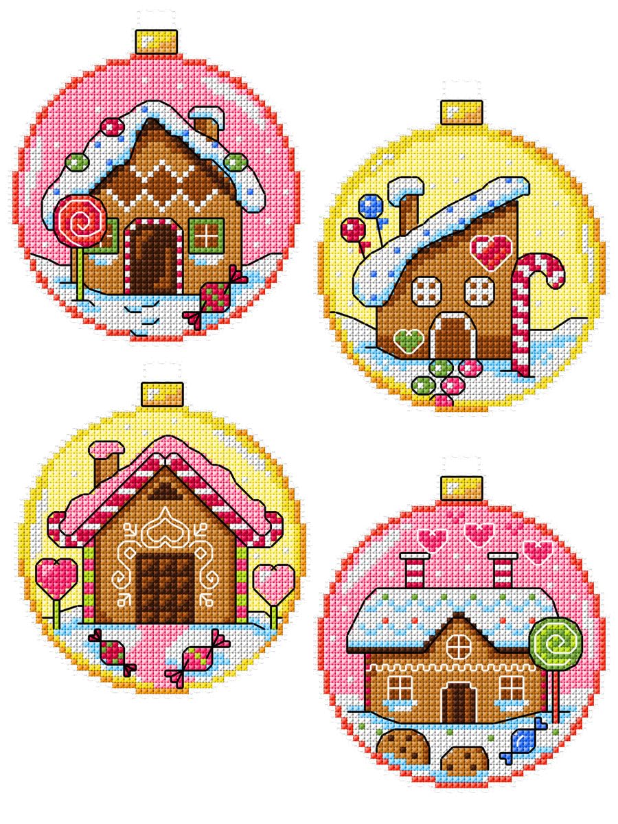 Crafting Spark Gingerbread Houses Baubles Pink Counted Cross Stitch Kit On Plastic Canvas With Gingerbread Houses. 4 Baubles Pink Ornaments Same Dimensions 167Cs. 14 Count Plastic Canvas Sheets 8.27X11.02 Inches. Great For Art & Craft Amateurs